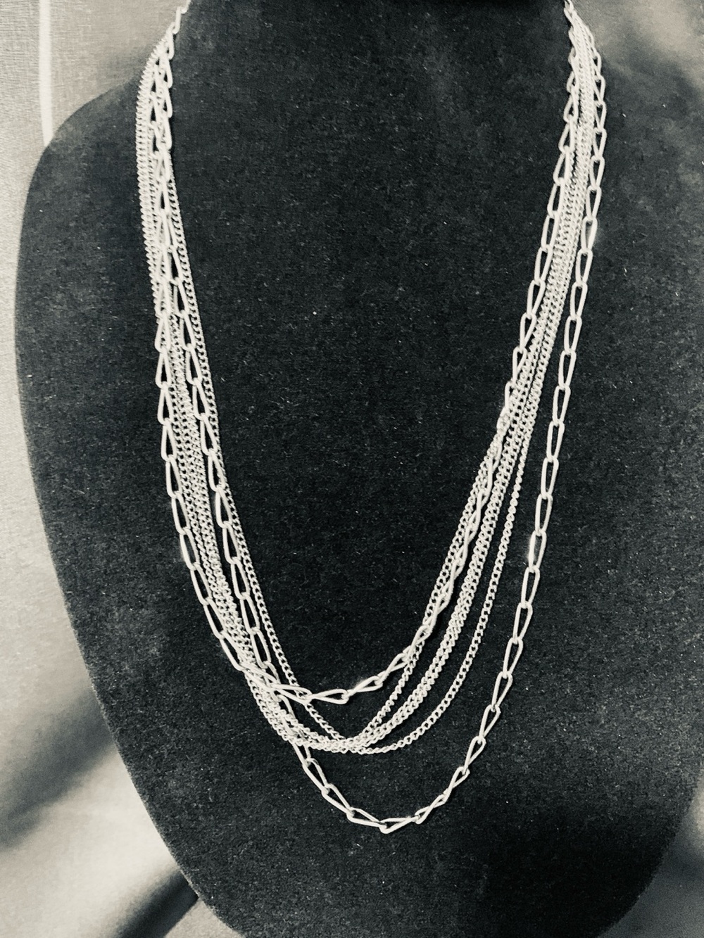 Vintage Sliver Tone Multi Chain Necklace